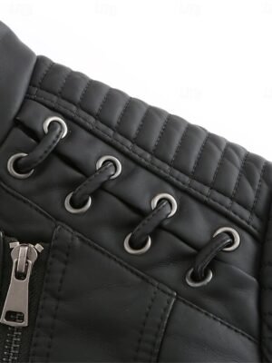 Stylish Regular Fit Plain Full Zip Long Sleeve Short Faux Leather Jacket - Image 9