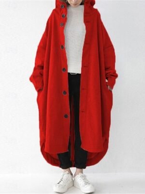 Stylish Regular Fit Plain Hooded Long Sleeve Maxi Coat - Image 7
