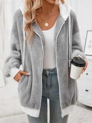 Stylish Regular Fit Plain Hoodie Long Sleeve Teddy Coat - Image 1
