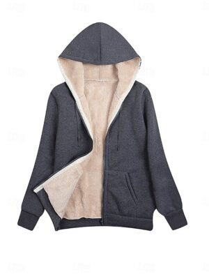 Stylish Regular Fit Plain Hoodie Long Sleeve Winter Coat - Image 11