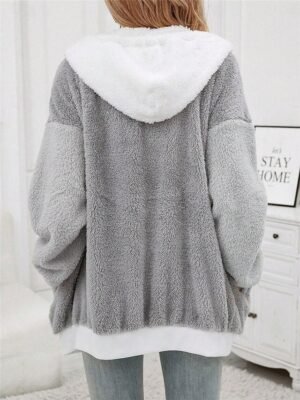 Stylish Regular Fit Plain Hoodie Long Sleeve Teddy Coat - Image 2