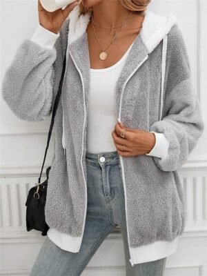 Stylish Regular Fit Plain Hoodie Long Sleeve Teddy Coat - Image 4