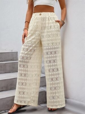 Stylish Regular Fit Plain Lace High Waist Full Length Culottes - Image 6