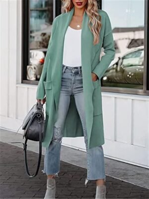 Stylish Regular Fit Plain Long Coat with Pockets - Image 1