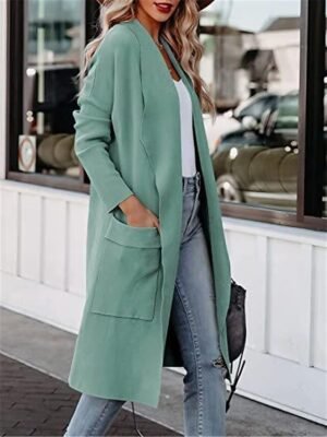 Stylish Regular Fit Plain Long Coat with Pockets - Image 2