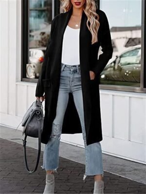 Stylish Regular Fit Plain Long Coat with Pockets - Image 3