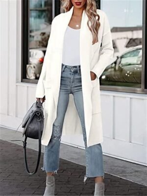 Stylish Regular Fit Plain Long Coat with Pockets - Image 4