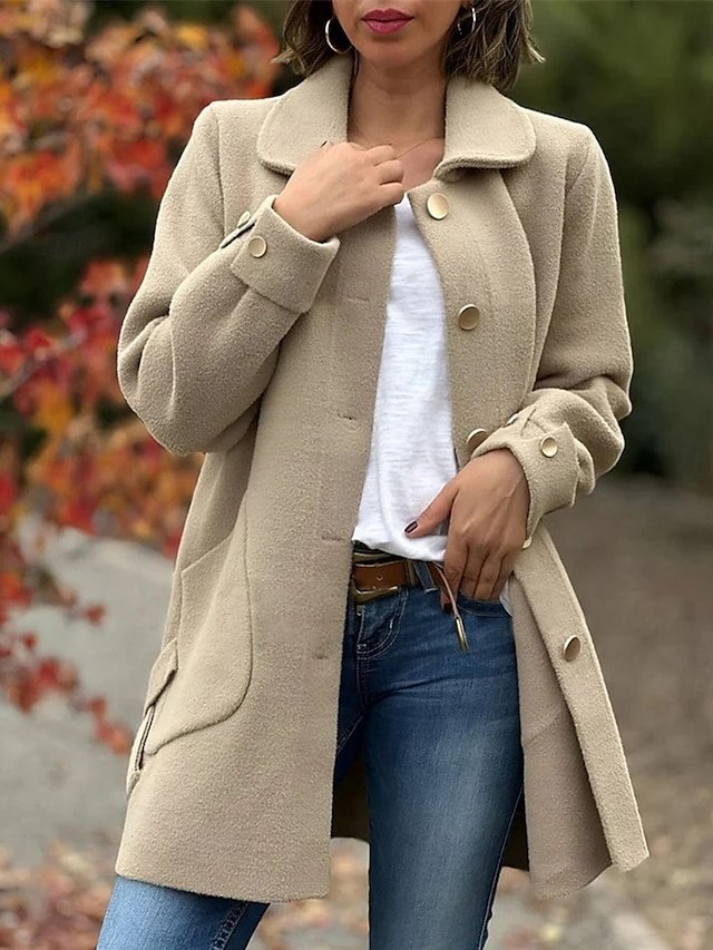 Stylish Regular Fit Plain Long Sleeve Coat - Image 1