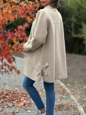 Stylish Regular Fit Plain Long Sleeve Coat - Image 2