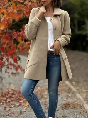Stylish Regular Fit Plain Long Sleeve Coat - Image 3