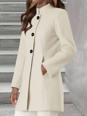 Stylish Regular Fit Plain Long Sleeve Coat - Image 3