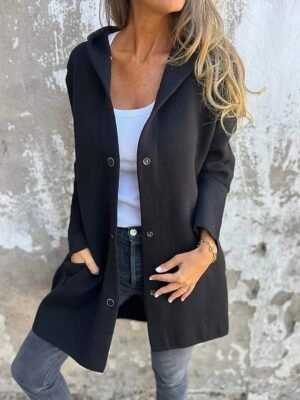 Stylish Regular Fit Plain Long Sleeve Coat - Image 4