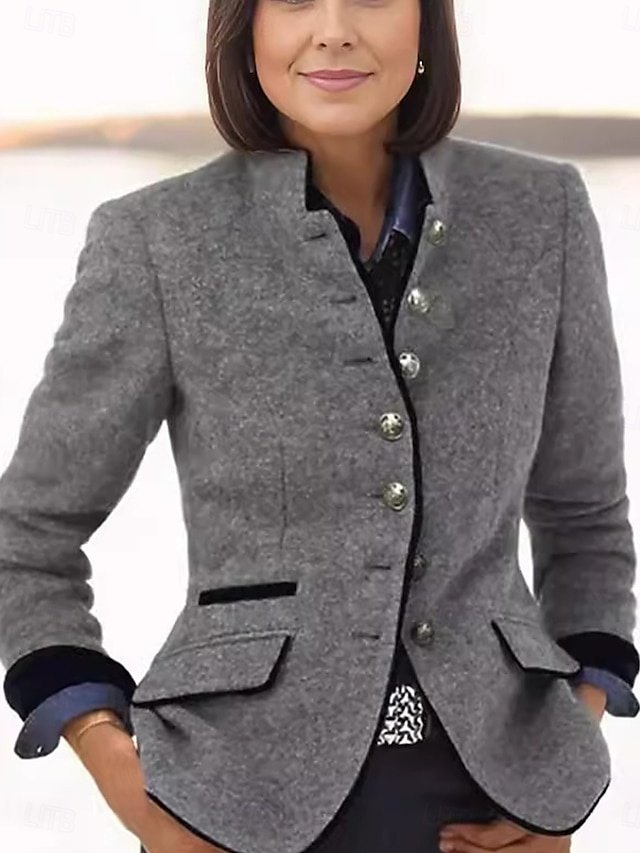 Stylish Regular Fit Plain Long Sleeve Khaki Coat - Image 2