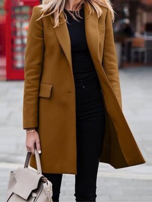 Stylish Regular Fit Plain Long Sleeve Long Coat - Image 1