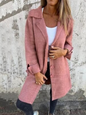 Stylish Regular Fit Plain Long Sleeve Long Coat - Image 1