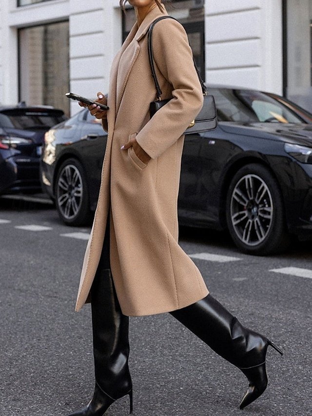Stylish Regular Fit Plain Long Sleeve Long Coat - Image 2