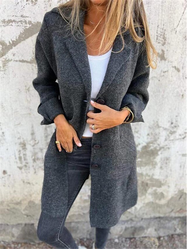 Stylish Regular Fit Plain Long Sleeve Long Coat - Image 2