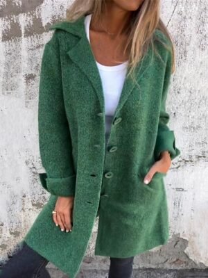 Stylish Regular Fit Plain Long Sleeve Long Coat - Image 3