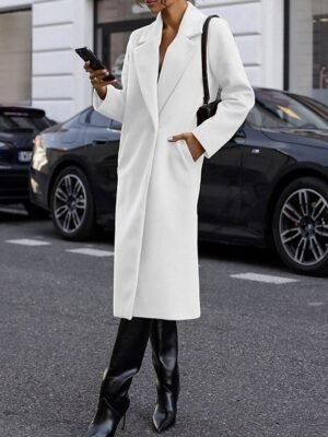 Stylish Regular Fit Plain Long Sleeve Long Coat - Image 4