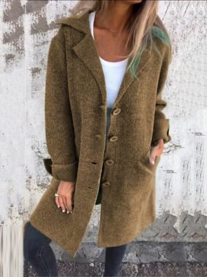 Stylish Regular Fit Plain Long Sleeve Long Coat - Image 4