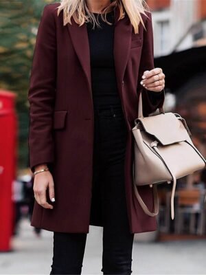 Stylish Regular Fit Plain Long Sleeve Long Coat - Image 5