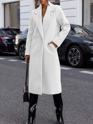 Stylish Regular Fit Plain Long Sleeve Long Coat - Image 5