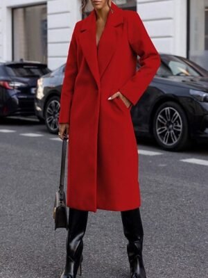Stylish Regular Fit Plain Long Sleeve Long Coat - Image 6