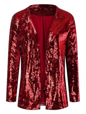 Stylish Regular Fit Plain Long Sleeve Sequin Jacket - Image 5