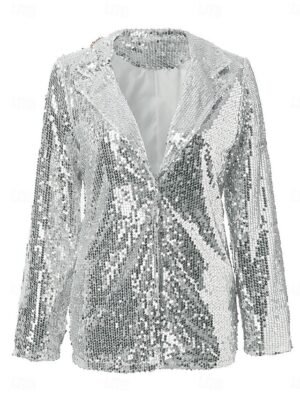 Stylish Regular Fit Plain Long Sleeve Sequin Jacket - Image 7