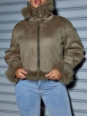 Stylish Regular Fit Plain Long Sleeve Short Coat - Image 4