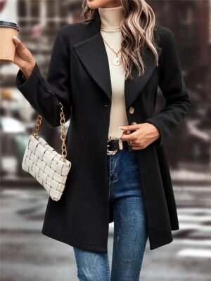 Stylish Regular Fit Plain Long Sleeve Winter Coat - Image 11