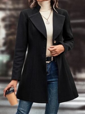 Stylish Regular Fit Plain Long Sleeve Winter Coat - Image 12