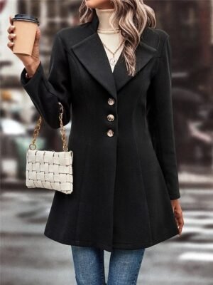 Stylish Regular Fit Plain Long Sleeve Winter Coat - Image 13