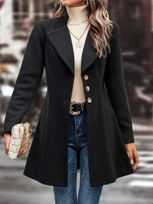 Stylish Regular Fit Plain Long Sleeve Winter Coat - Image 14