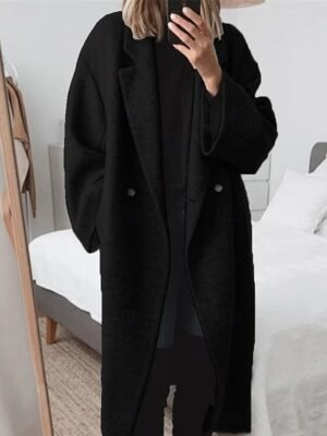 Stylish Regular Fit Plain Long Sleeve Winter Coat - Image 3
