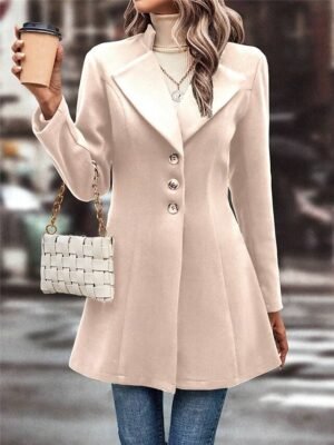 Stylish Regular Fit Plain Long Sleeve Winter Coat - Image 3