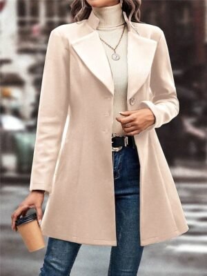 Stylish Regular Fit Plain Long Sleeve Winter Coat - Image 5