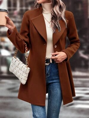 Stylish Regular Fit Plain Long Sleeve Winter Coat - Image 6