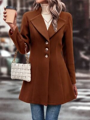 Stylish Regular Fit Plain Long Sleeve Winter Coat - Image 7