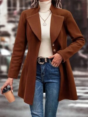 Stylish Regular Fit Plain Long Sleeve Winter Coat - Image 8