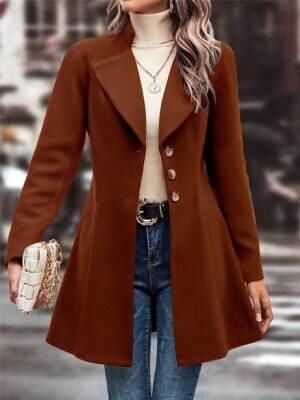 Stylish Regular Fit Plain Long Sleeve Winter Coat - Image 9
