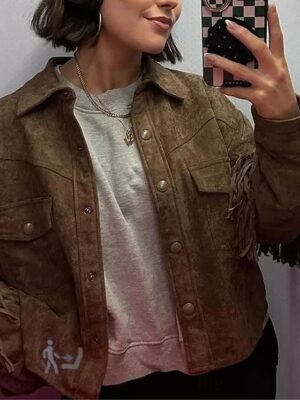 Stylish Regular Fit Plain Tassel Fringe Long Sleeve Short Jacket - Image 2