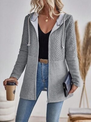 Stylish Regular Fit Plain V Neck Long Sleeve Long Coat - Image 1