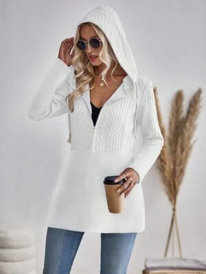 Stylish Regular Fit Plain V Neck Long Sleeve Long Coat - Image 10