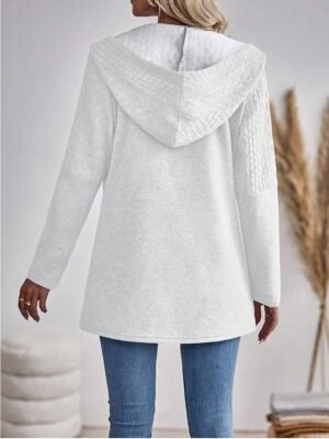 Stylish Regular Fit Plain V Neck Long Sleeve Long Coat - Image 11