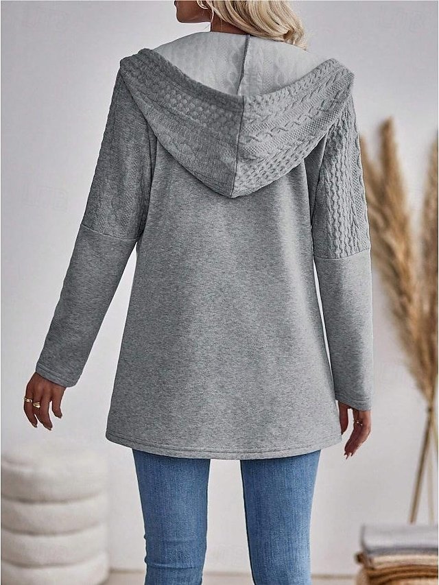 Stylish Regular Fit Plain V Neck Long Sleeve Long Coat - Image 2