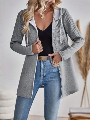 Stylish Regular Fit Plain V Neck Long Sleeve Long Coat - Image 3