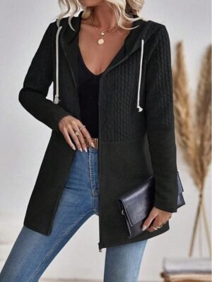 Stylish Regular Fit Plain V Neck Long Sleeve Long Coat - Image 4