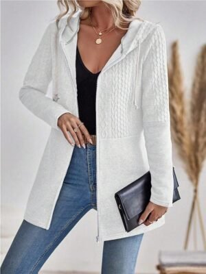 Stylish Regular Fit Plain V Neck Long Sleeve Long Coat - Image 8