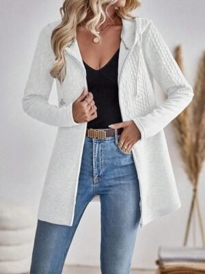 Stylish Regular Fit Plain V Neck Long Sleeve Long Coat - Image 9